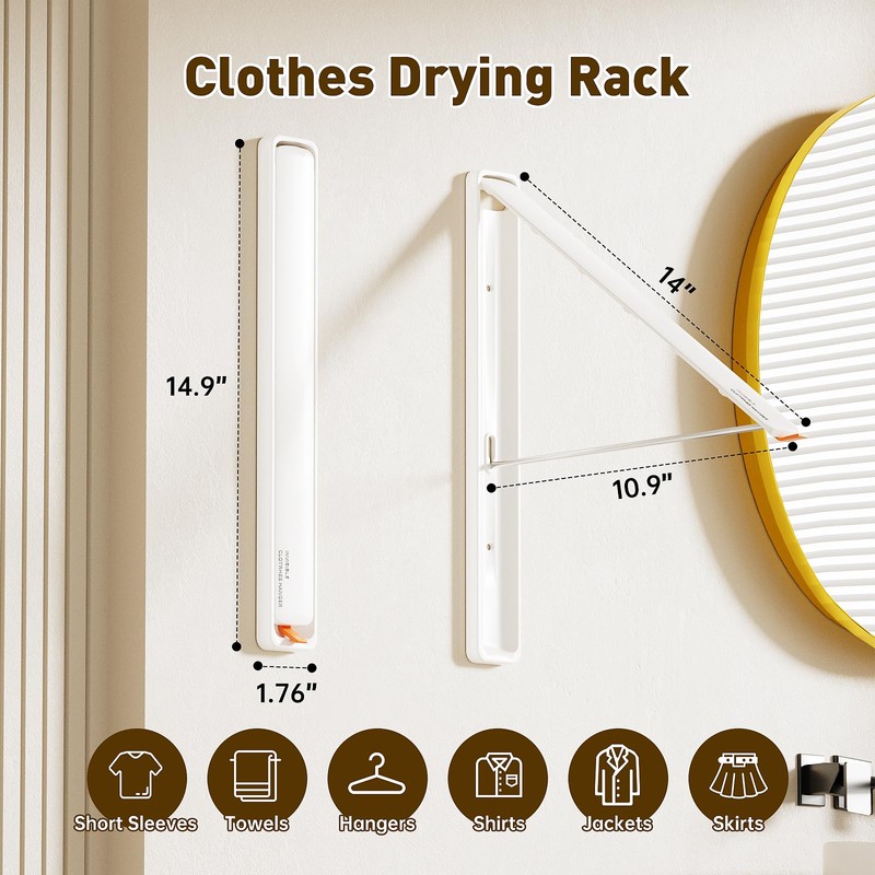 Deasolin Clothes Drying Rack, Laundry Room Wall Mounted Retractable Clothes