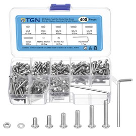 DTGN 400Pcs M3 Button Head Socket Cap Screws - 304 Stainless Steel Full Thread 6/8/10/12/16/20mm Bolt Nut Set Washer Assortment Kit & Wrench - Good for Machine, Furniture