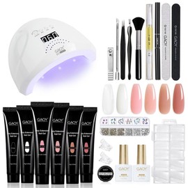 GAOY Poly Gel Nail Kit with UV Light Starter Kit, 6 Pcs Builder Gel Nail Extension Kit for Beginners with Everything Nail Art DIY - Color: With U V Light and Decorations