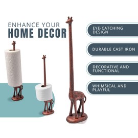 Comfify Giraffe Paper Towel Holder for Kitchen or Decorative Toilet Paper Stand for Bathroom - Unique Antique, Vintage, Whimsical Animal Design Roll Dispenser for Home Decor - Copper with Black