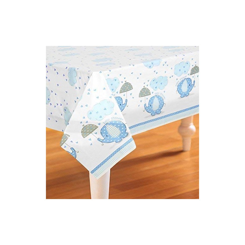 Blue Elephant Boy Baby Shower Plastic Tablecloth, 84" x 54"