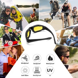 3 Pair Motorcycle Riding Glasses Padding Goggles UV Protection Dustproof WindproofMotorcycle Sunglasses with Yellow Lens for Outdoor sports Actives