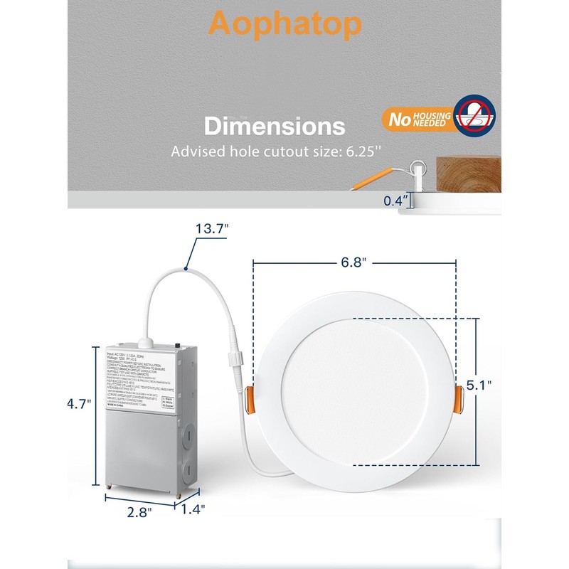 Aophatop 24 Pack 6 Inch 6000K Daylight Ultra-Thin LED Recessed