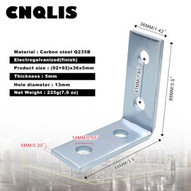 CNQLIS 10 Pcs 2 Hole L Shaped 90 Degree Angle Connector Bracket Fit for 1-5/8" Wide Taller Strut Channel, 1/2" Bolt,Thickness 1/5'', Width 1-1/2",Steel Surface Electrogalvanized