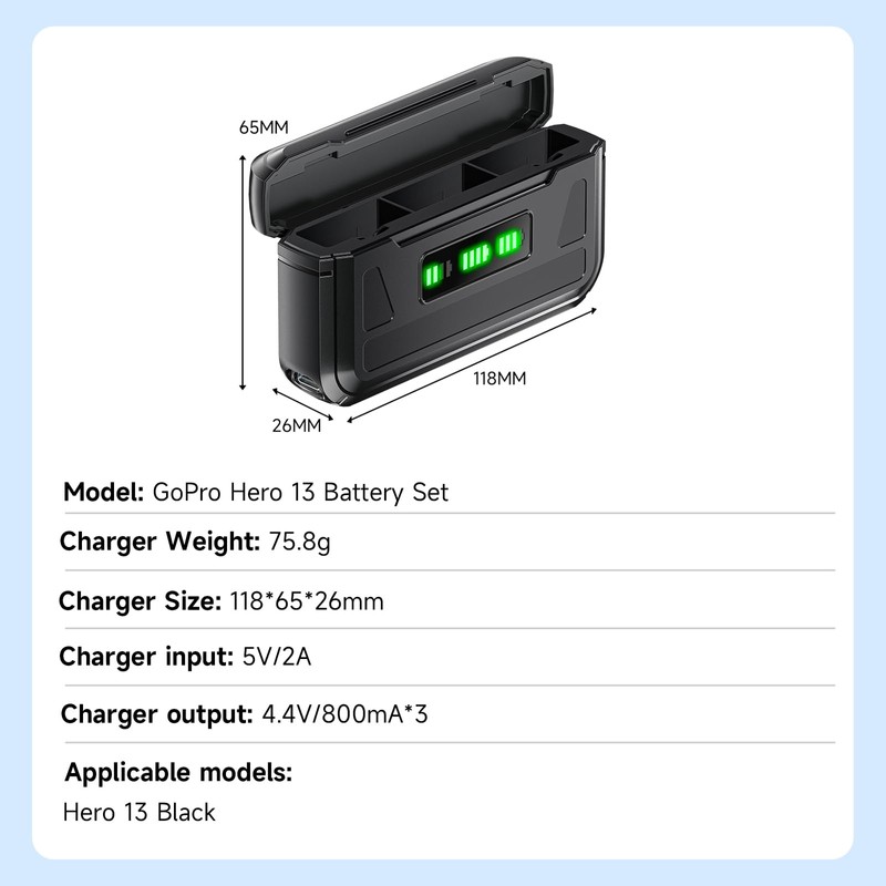 Enduro Battery Charger for GoPro Hero 13, Mission 1, Mission