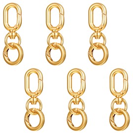 6 Pcs Double Opening Keychain Clip Zinc Alloy Spring Snap Hooks Metal Swivel Keychain Clasp Spring Keyring Buckle for Gold Jewelry Lanyard DIY Craft Making Camp Hiking Travel