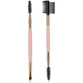 Eyebrow Brush and Comb Set, 2Pcs Eye Duo Brow Brush, Professional Spoolie brushes, Firm Thin Angled Eyebrow Brush, Eyeliner Brush Kit (Pink)