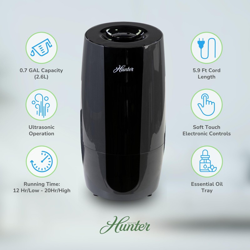 Hunter Fan Company Aspire Cool Mist 0.7 Gal Ultrasonic Humidifier-Graphite