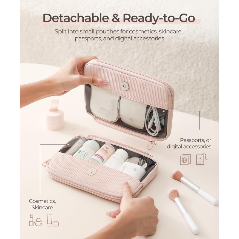 EPEDAL24 Preppy Makeup Bag, Rectangle Double Detachable Cosmetic Organizer, Clear