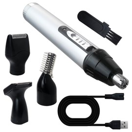 Multifunctional 4-in-1 Grooming Kit - USB Rechargeable Beard, Nose, Ear & Eyebrow Trimmer for Men & Women, Quiet & Painless Hair Clipper with Precision Dual-Edge Blades