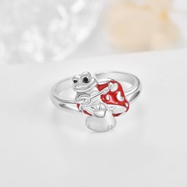 Dreamboat 925 Sterling Silver Red Mushroom Ring Cute Nature Frog Rings for Women Mushroom Jewelry Gifts