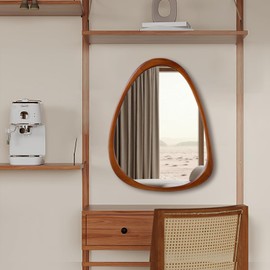 COOL2DAY Irregular Mirror,Asymmetrical Wood Wall Frame Abstract Assymetrical Decorative Mirror,Odd Shaped Mirrors for Living Room Bedroom Entryway Bathroom Home Decor(34"x 26")