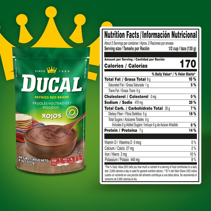 Ducal Refried Red Beans Pouch - Instant Vegetarian Refried Red