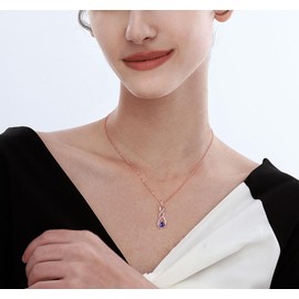 LOCIBLO February Birthstone Necklaces for Women 925 Sterling Silver Infinity Pendant 18K Rose Gold Plated Purple Synthetic Amethyst Necklace Jewellery for Her, 16"+2"