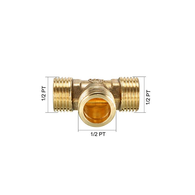 sourcing map Brass Tee Pipe Fitting 1/2 PT Male Thread