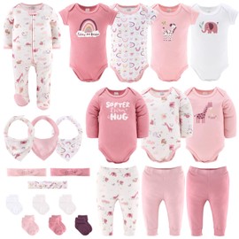 The Peanutshell Baby Layette Gift Set for Baby Girls - 23 Piece New Born Baby Girl Gift Set, Baby Clothes & Newborn Essentials Must Haves - Newborn Baby Girl Clothes 18-24 Months - Rainbow Safari