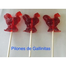 Tropical Sweets Puerto Rican Pilones De Gallitos (Raspberry Roster shape Lollipops)
