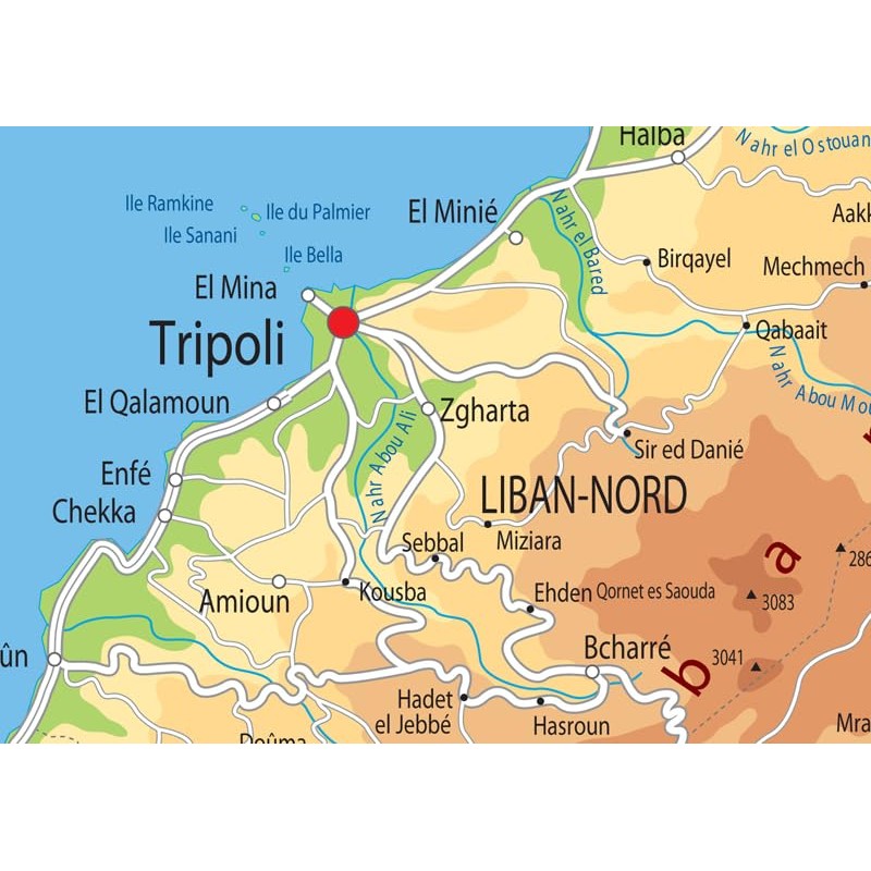 Physical Map of Lebanon - Size A1-59.4 x 84.1cm -
