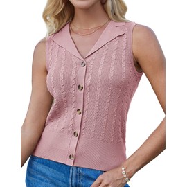 GRACE KARIN Women's Elegant Cardigan Knitted Vest Sleeveless, lightpink
