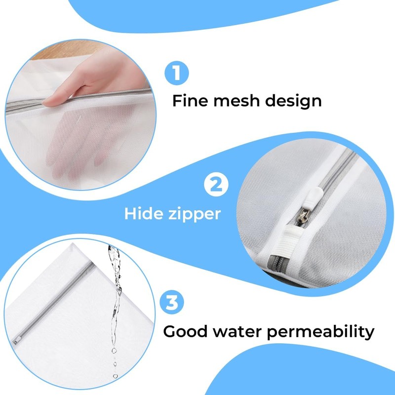 8 Pieces Mesh Laundry Bags with Zip 40x30cm Small Washing