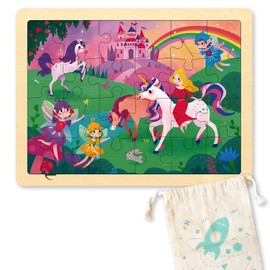 24 Piece Puzzles for Kids 3 Year Old, Unique Shape Jigsaw Pieces Fairy Princess, Wooden Jigsaw Puzzles for Toddlers, Preschool Puzzles for 3 4 5 Year Old Girls with Wooden Puzzle Tray and Storage Bag