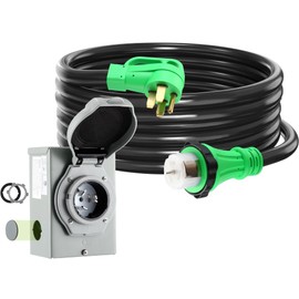 Gisafai 50 Amp 15FT Generator Cord and Pre Drilled Power Inlet Box Compatible with NEMA 14-50P to SS2-50R 125/250V Locking Connector with SS2-50P Generator Inlet Box to House, ETL Listed