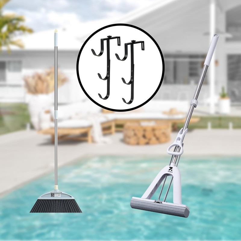 ECcandiedhaws 2Pcs Black Pool Pole Hangers, Adjustable Heavy Duty Swimming
