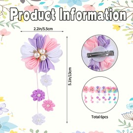 6PCS Hair Bows for Girls, Flower Hair Accessories for Girls, Long Tassel Clips,Cute Flower Clip for Everyday Decorative Use(Colorful Set B)