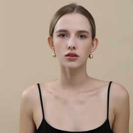 Women's Hoop Earrings, Gold Silver Earrings for Women, Ball Drop Hoop Earrings, Lightweight, Waterproof, Hypoallergenic, Gifts for Women, Yellow Gold, No Gemstone