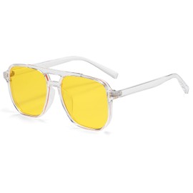 Breaksun Retro Square Aviator Sunglasses for Women Men Trendy 70s Square Sun Glasses Vintage Shades (Clear/Yellow)