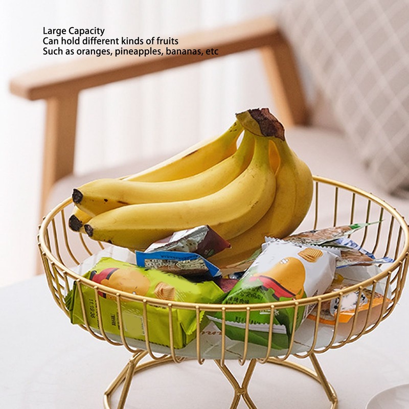 Round Fruit Basket Large Capacity Hollow Metal Fruit Bowl Stand