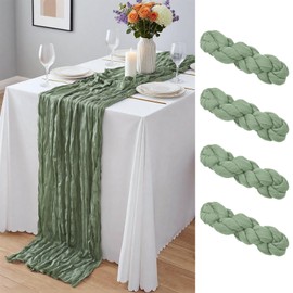 4 Pack Sage Green Cheesecloth Table Runner 10Ft, Gauze Table Runners 21.5 x 120 inch,Semi Sheer Cheese Cloth Fabric Runner Bulk for Wedding,Party,Baby Shower,Bridal Shower