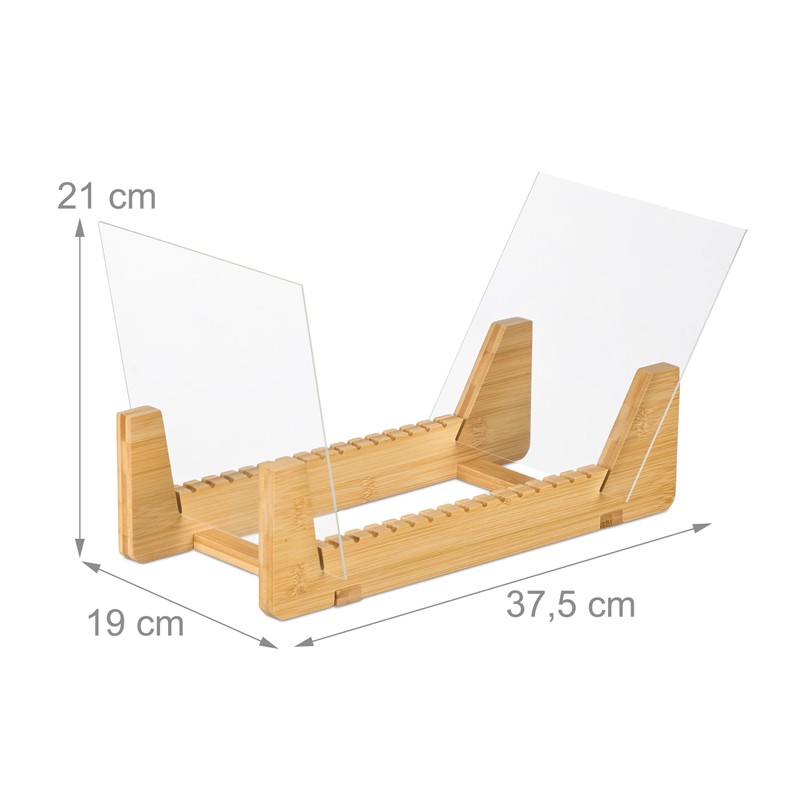 Relaxdays Vinyl Record Stand for 50 LPs, Bamboo, Acrylic, 12