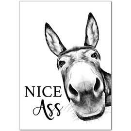 artpin® Poster Bathroom Decorative Pictures Bathroom Black and White Saying | Toilet Decoration DIN A4 Wall Pictures Donkey B11
