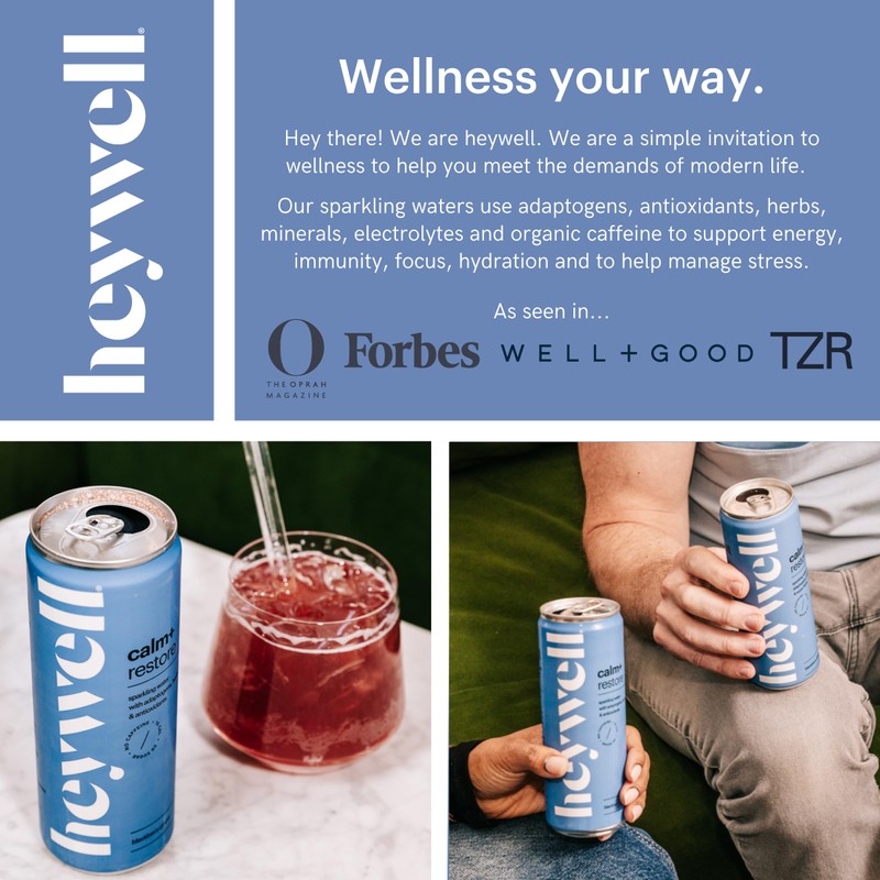 Heywell Sparkling Adaptogenic Water Calm and Restore, Blackberry Ginger Flavor