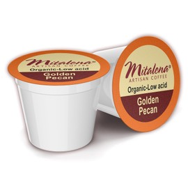 Mitalena Artisan Coffee: Golden Pecan Low Acid Coffee Pods - Medium Roast K Cups with Organic Coffee - Vanilla and Pecan Flavored Coffee - Compatible with Keurig Coffee Maker, 12 Coffee K Cups