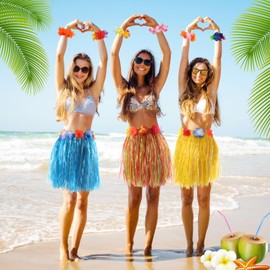 Breathffy 120 Pcs Hawaiian Grass Skirt Tropical Flower Wristband Set with 40 Hawaiian Luau Hula Skirts 80 Elastic Hibiscus Wristbands for Hawaiian Themed Decorations Party Favors Supplies, Multicolor