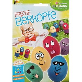 Heitmann Egg Paints - Cheeky Eggheads - Dyeing Tablets, Stickers and Egg Cups for Crafts - for White and Brown Eggs