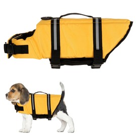 Satiskid Dog Life Jacket, Life Jacket with Buoyancy & Safety for Small Dogs, XS, with Rescue Handle & Reflective Elements for Water Sports and Beach (Yellow)