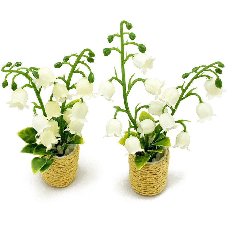 PrettyLife 2Pieces Miniature Potted Plants Flowers Artificial Lily of The