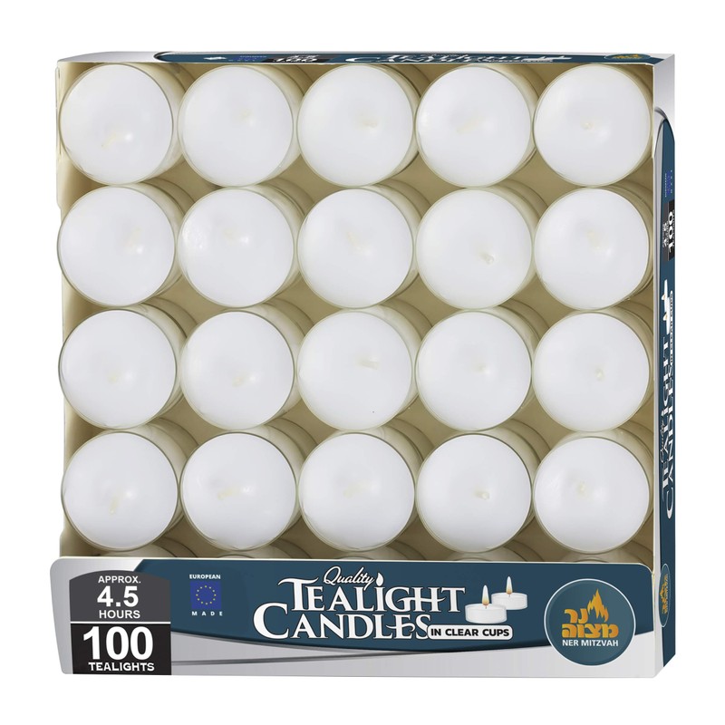 Ner Mitzvah Tea Light Candles - 100 Bulk Pack -