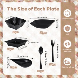 300 Pcs Black Mini Appetizer Plates Set with Spoons & Forks – Disposable Party Serving Trays for Desserts, Snacks, and Canapés