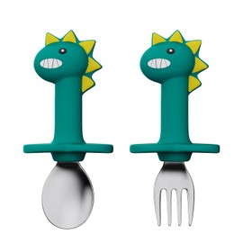 Baby Cutlery Set, Witbicg Baby Learning Spoon, Children's Cutlery, Baby Spoon Eat Yourself, Children's Spoons and Forks, Self-Feeding, It Is Recommended for Children After 18 Months (Green Dinosaur