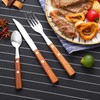Forks and Spoons Silverware Set, HAPPY KIT Wooden Handle Flatware