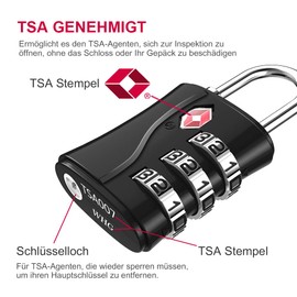 ZHEGE TSA Suitcase Locks, Luggage Locks, Padlocks, 3 Digit Locks with Combination Code for Travel Suitcases, Bag, Backpacks, Small Combination Locks Locker (2 Pieces, Black)