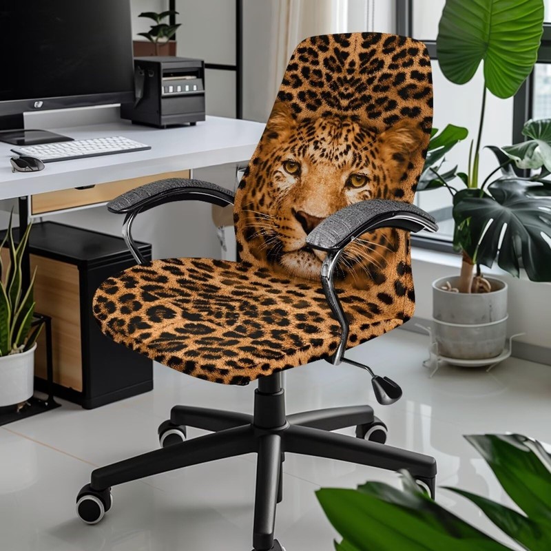 Talayituse Leopard Print Stretch Computer Office Chair Cover Universal Rotating