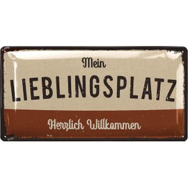 LANOLU Sign Lieblingsplatz Outdoor - Favourite Place Sign Garden - Decorative Signs Garden Decoration Vintage Signs Metal - Retro Tin Sign 17 x 34 cm