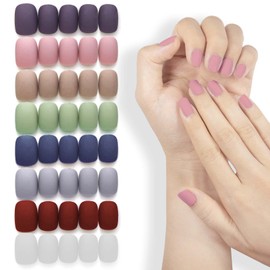 DAGEDA Fake Nails 8 Packs, 192Pcs Press on Nail Acrylic Matte Removable Medium, Solid Color Waterproof Mulpti Colors Nail Art Manicure Decoration for Women（Light Color）