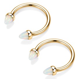 PEAKLINK Horseshoe Septum Jewelry 16G Horseshoe Earrings Nose Ring White Opal Septum Ring Gold Internally Threaded Daith Piercing Cartilage Rook Lobe Conch Helix Earrings Lip Eyebrow Piercings 8mm