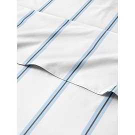 5 Piece Blue Striped Sheets for Split King Size Bed – Luxury Flat Sheet 108 x 102, 2 Fitted Sheets 39 x 80 and 2 Pillowcases 20 x 40 – Deep Pocket, Blue and White Sheets – Oeko-TEX Stripe Sheet Set